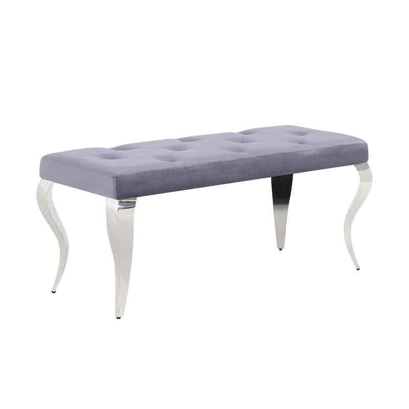 Luxury Velvet Bench Button Tufted Upholstered Dining Bench with Polished Metal Legs