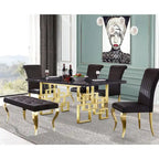 Luxury Velvet Bench Button Tufted Upholstered Dining Bench with Polished Metal Legs