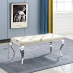 Luxury Velvet Bench Button Tufted Upholstered Dining Bench with Polished Metal Legs