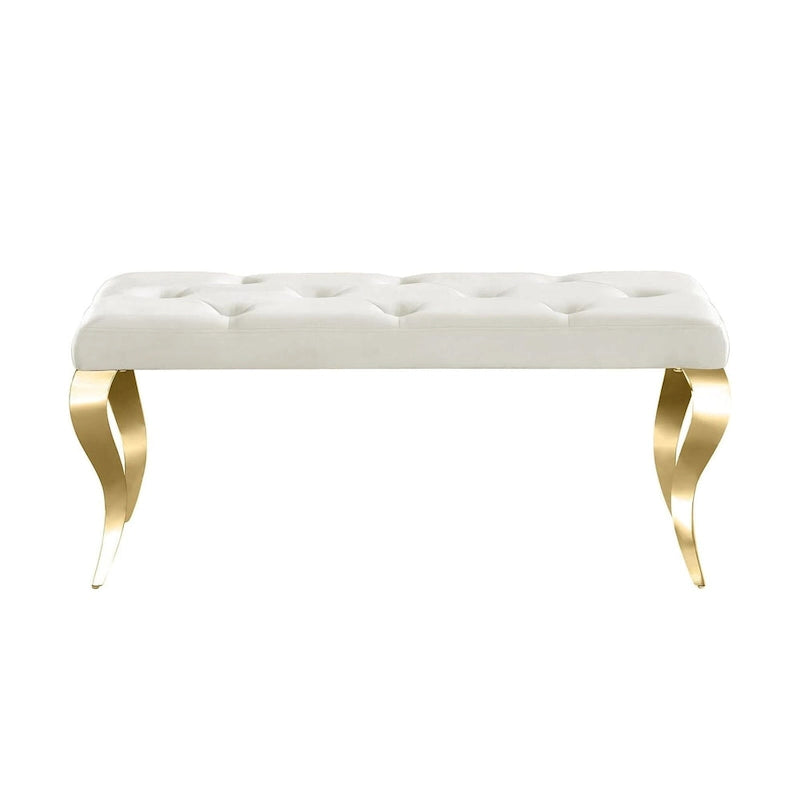 Luxury Velvet Bench Button Tufted Upholstered Dining Bench with Polished Metal Legs