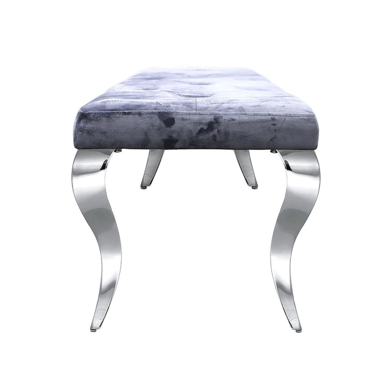 Luxury Velvet Bench Button Tufted Upholstered Dining Bench with Polished Metal Legs