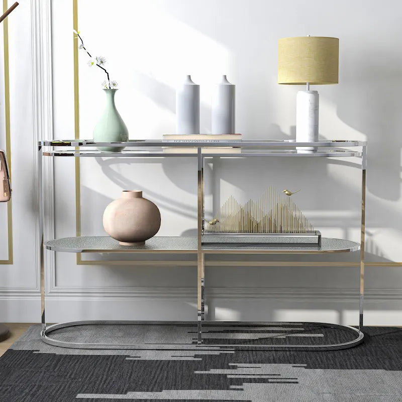 Taylaa Glam Chrome 48-inch Glass Top 1-Shelf Sofa Table by Furniture of America