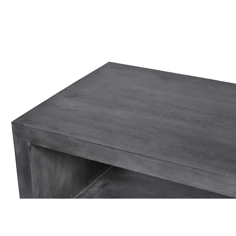 Keli 58 Inch Cube Shaped Wooden Coffee Table with Open Bottom Shelf, Charcoal Gray