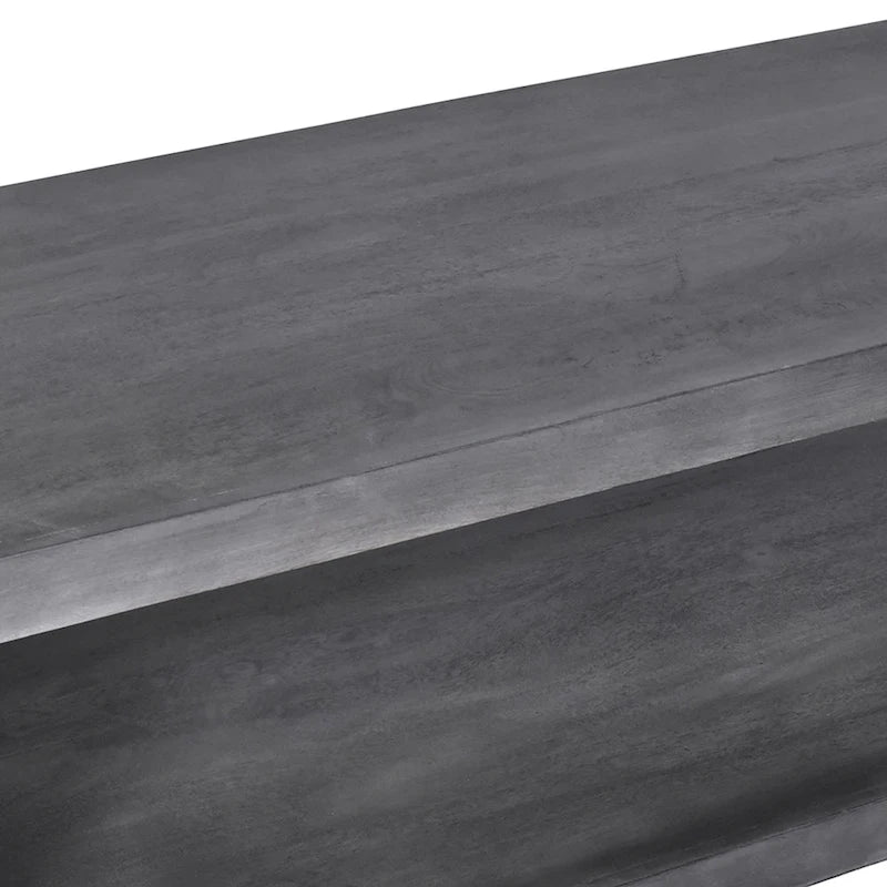 Keli 58 Inch Cube Shaped Wooden Coffee Table with Open Bottom Shelf, Charcoal Gray