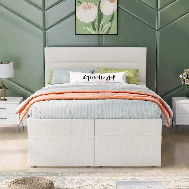 Full Size Upholstered Platform Bed with Storage Underneath