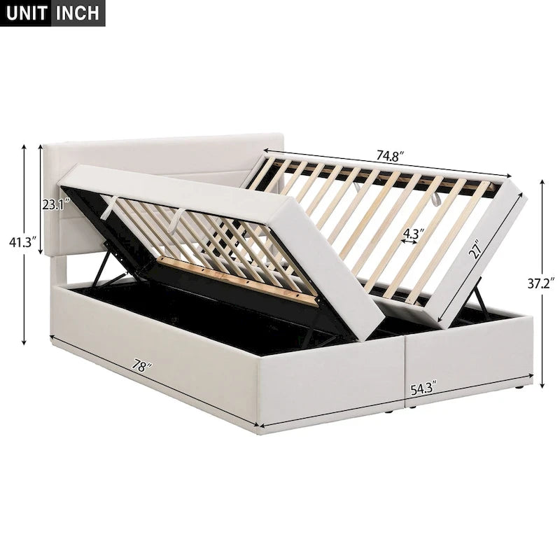 Full Size Upholstered Platform Bed with Storage Underneath