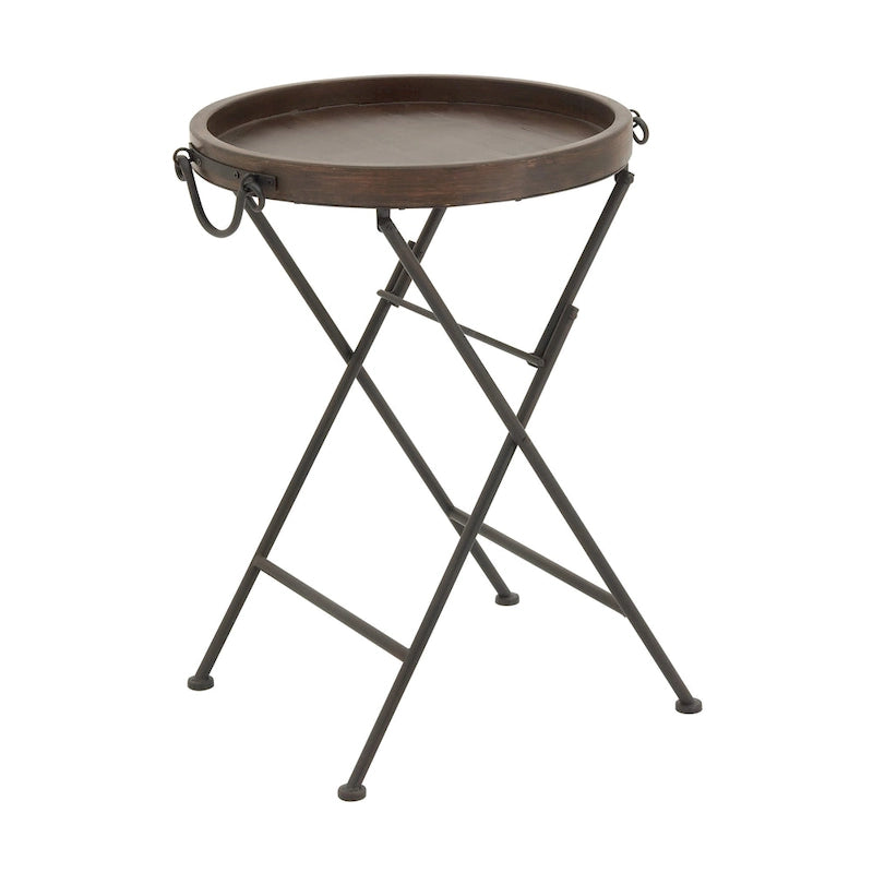 Metal Accent Table with Brown Wood Top - Black - Roche River Decor - 20W x 20L x 28H