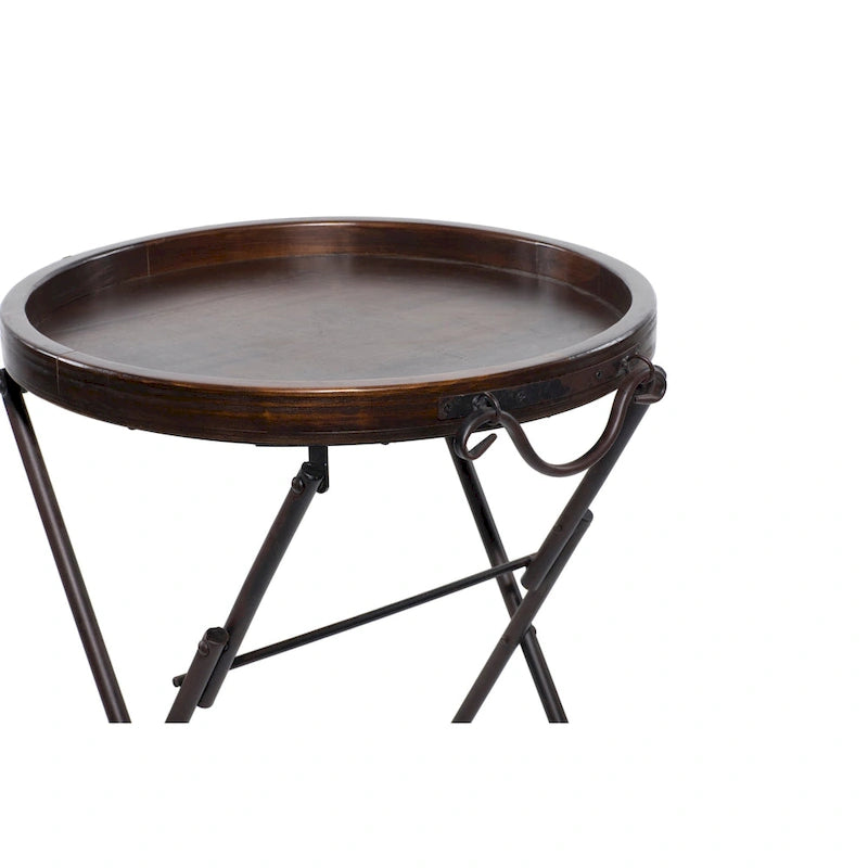 Metal Accent Table with Brown Wood Top - Black - Roche River Decor - 20W x 20L x 28H
