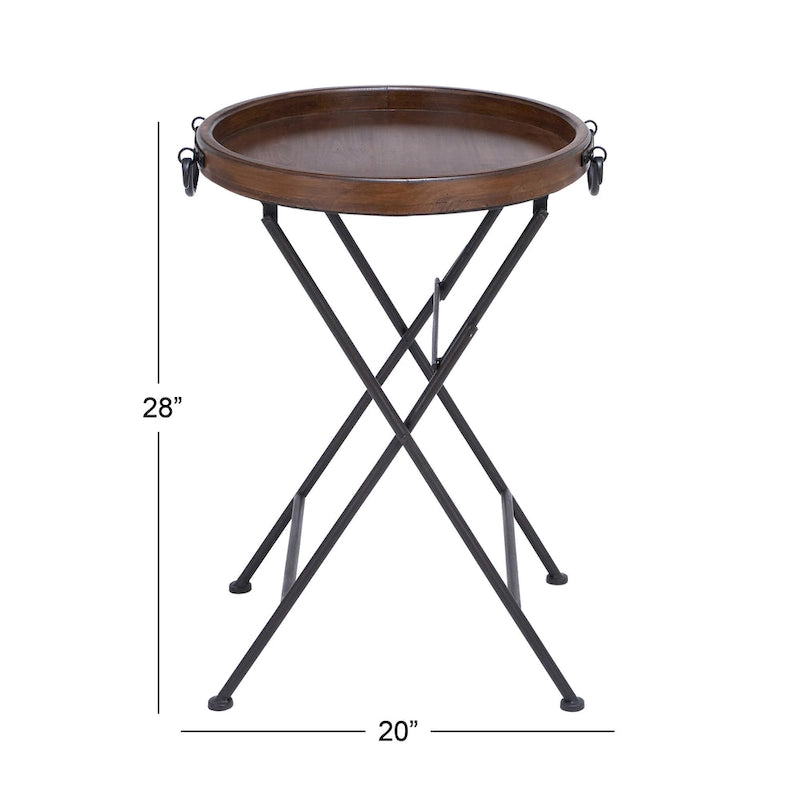 Metal Accent Table with Brown Wood Top - Black - Roche River Decor - 20W x 20L x 28H