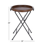 Metal Accent Table with Brown Wood Top - Black - Roche River Decor - 20W x 20L x 28H