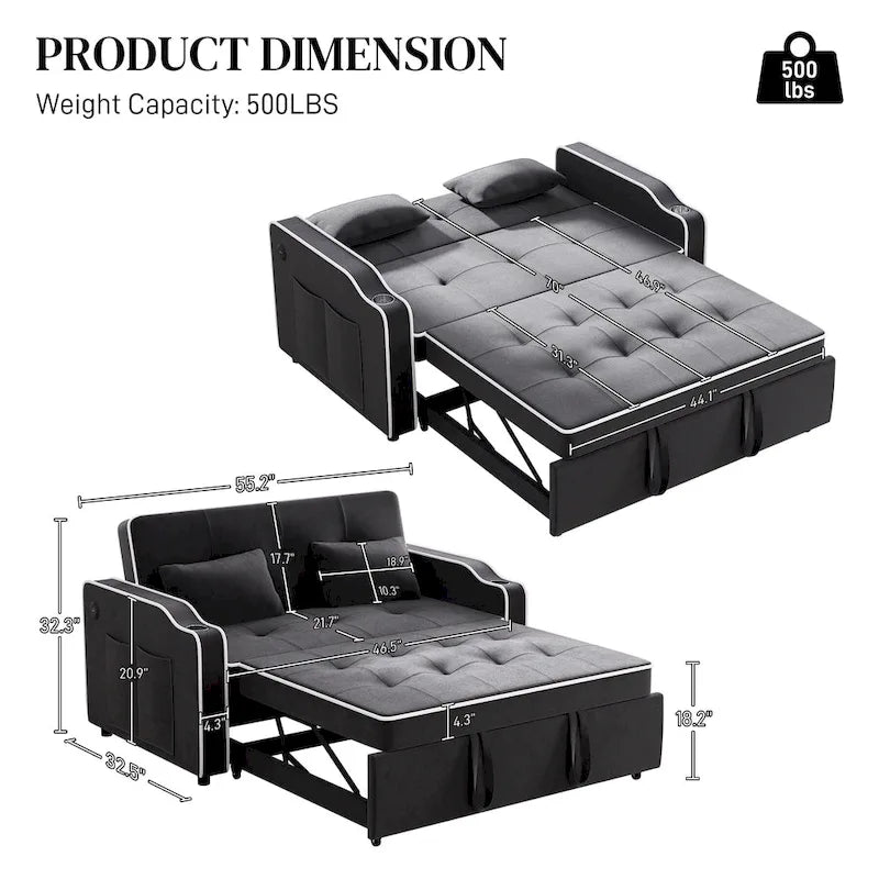 Ouyessir 3 in 1 Multi-Functional Convertible Sleeper Sofa Bed