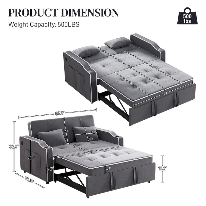 Ouyessir 3 in 1 Multi-Functional Convertible Sleeper Sofa Bed