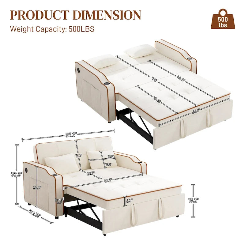 Ouyessir 3 in 1 Multi-Functional Convertible Sleeper Sofa Bed