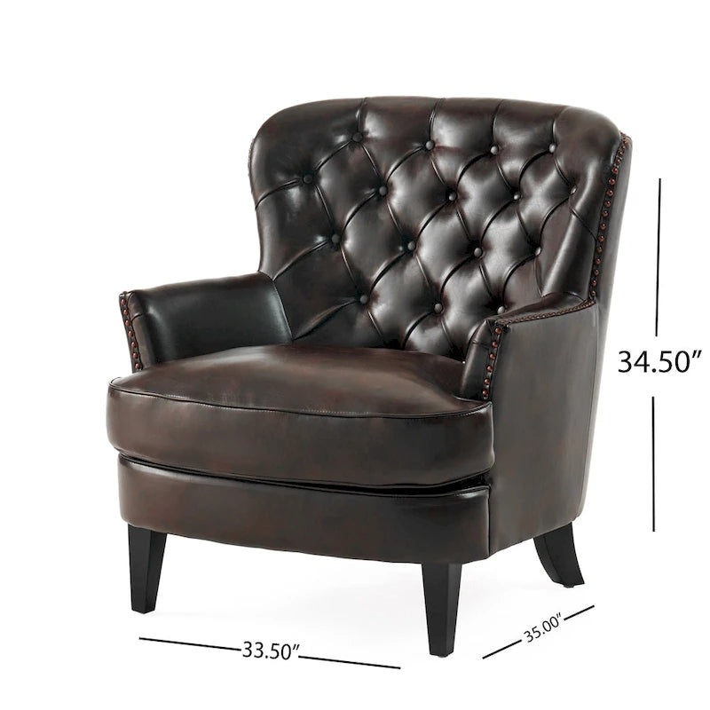 Tafton Oversized Brown Leather Tufted Club Chair by Christopher Knight Home