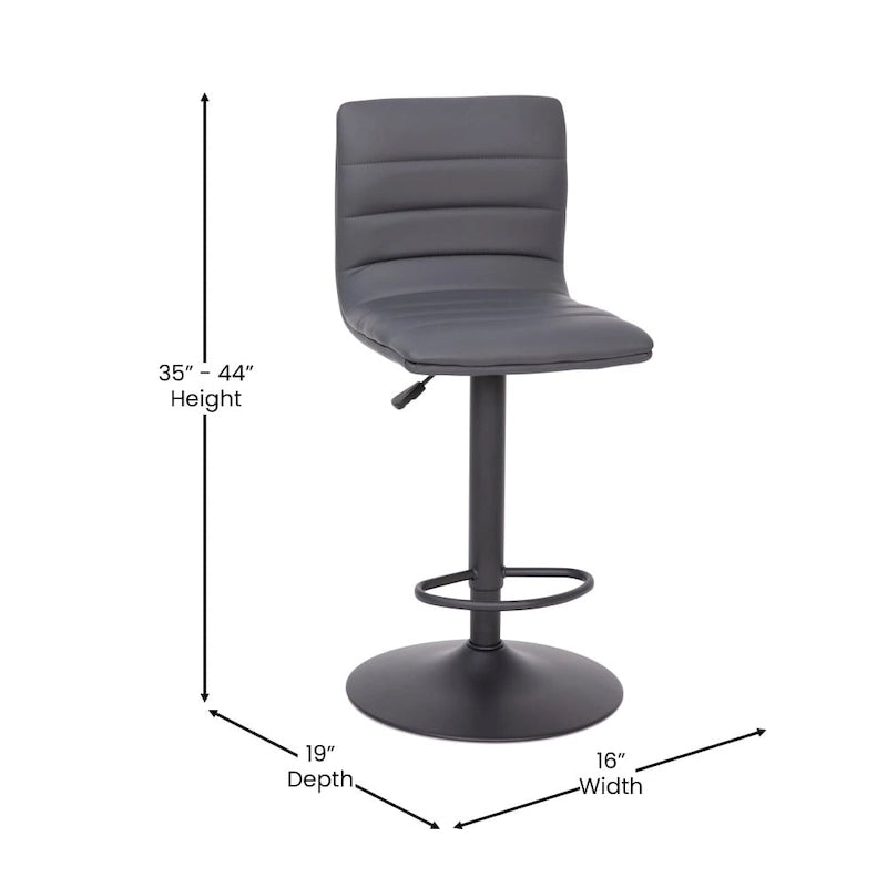 Modern Channel Stitched Adjustable Height Swivel Barstool with Footrest
