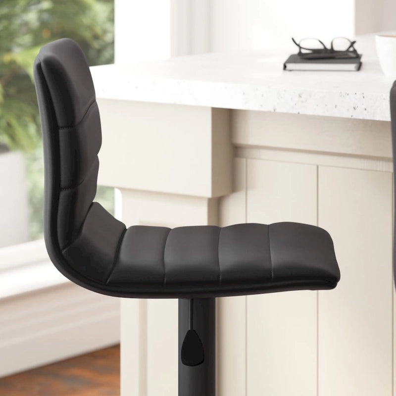 Modern Channel Stitched Adjustable Height Swivel Barstool with Footrest