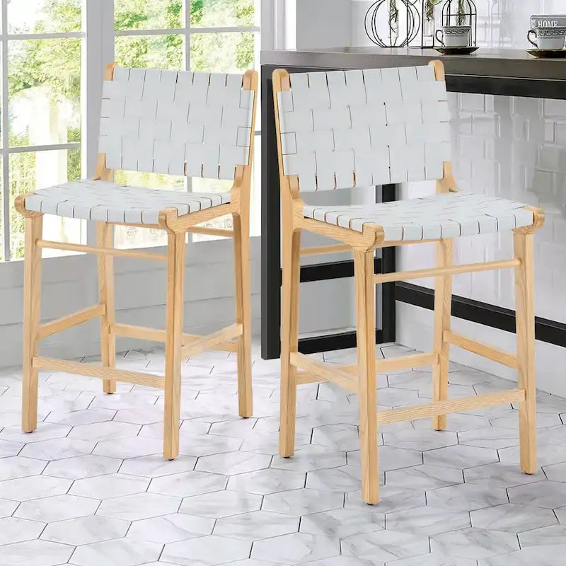 Fully Assembled Woven Leather Counter Height Bar Stools - 18.9W x 18.9D x 38.2H