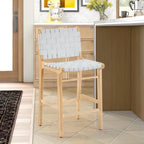 Fully Assembled Woven Leather Counter Height Bar Stools - 18.9W x 18.9D x 38.2H