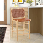 Fully Assembled Woven Leather Counter Height Bar Stools - 18.9W x 18.9D x 38.2H