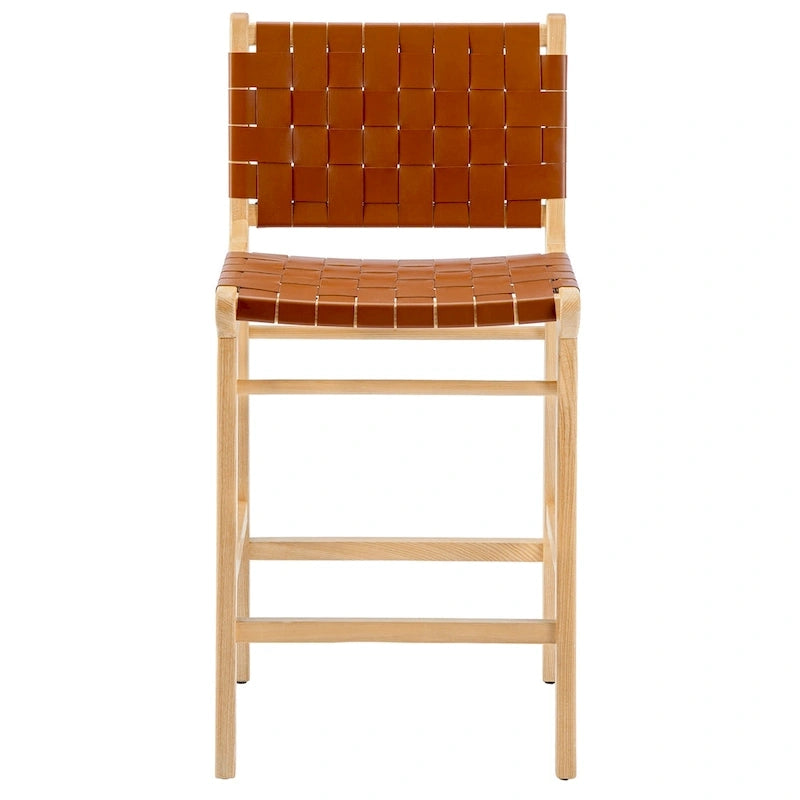 Fully Assembled Woven Leather Counter Height Bar Stools - 18.9W x 18.9D x 38.2H