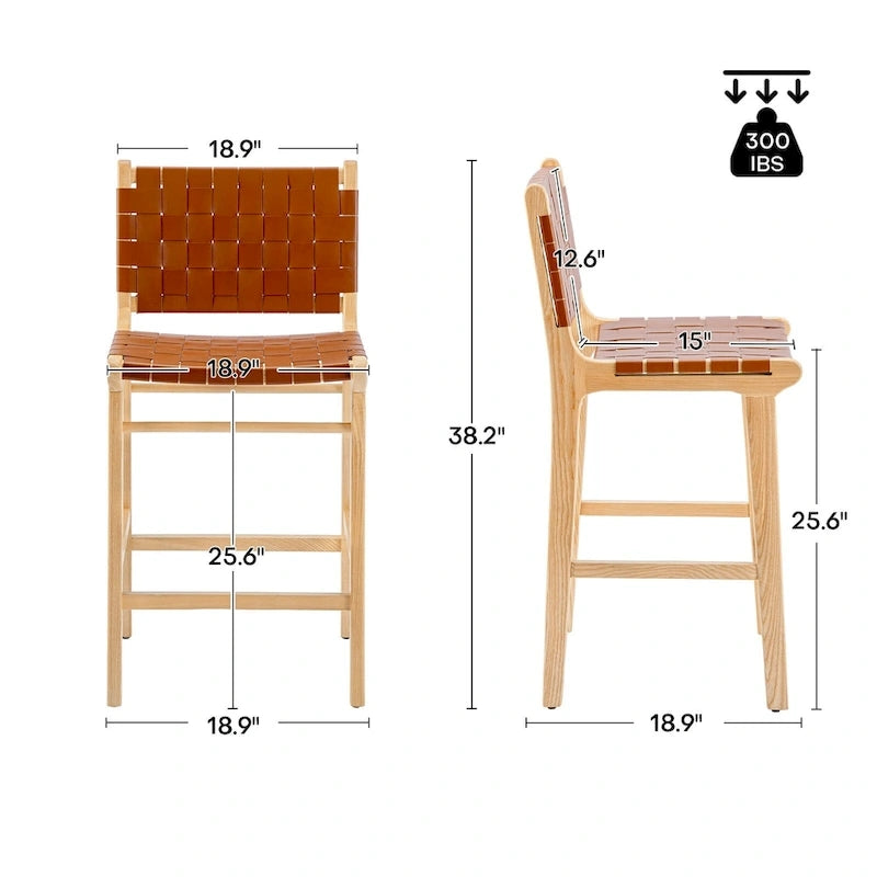 Fully Assembled Woven Leather Counter Height Bar Stools - 18.9W x 18.9D x 38.2H