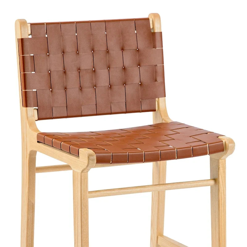 Fully Assembled Woven Leather Counter Height Bar Stools - 18.9W x 18.9D x 38.2H