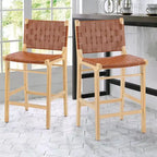 Fully Assembled Woven Leather Counter Height Bar Stools - 18.9W x 18.9D x 38.2H