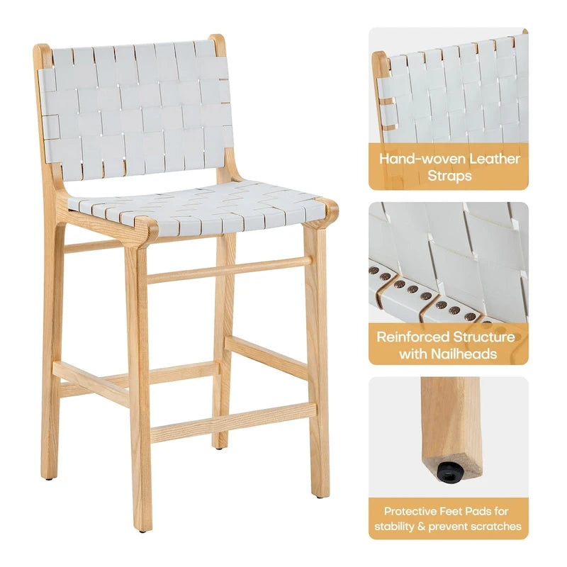 Fully Assembled Woven Leather Counter Height Bar Stools - 18.9W x 18.9D x 38.2H