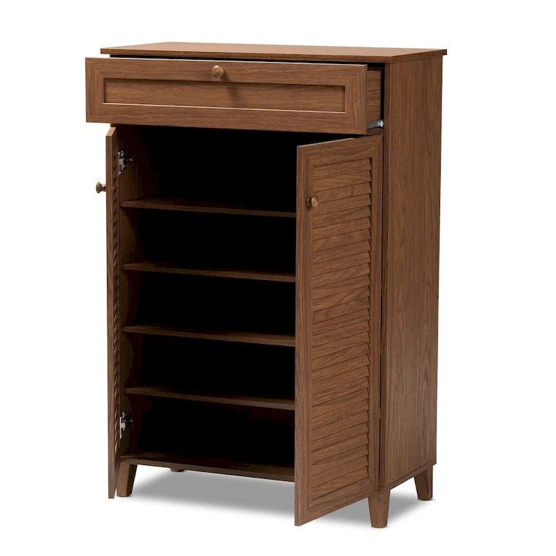 Contemporary 5-shelf/1-drawer Wood Shoe Storage Cabinet