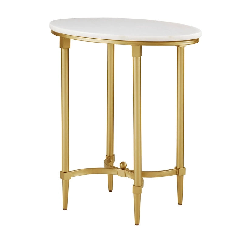 Madison Park Signature Bordeaux Gold-finished Metal Oval End Table With White Marble Tabletop