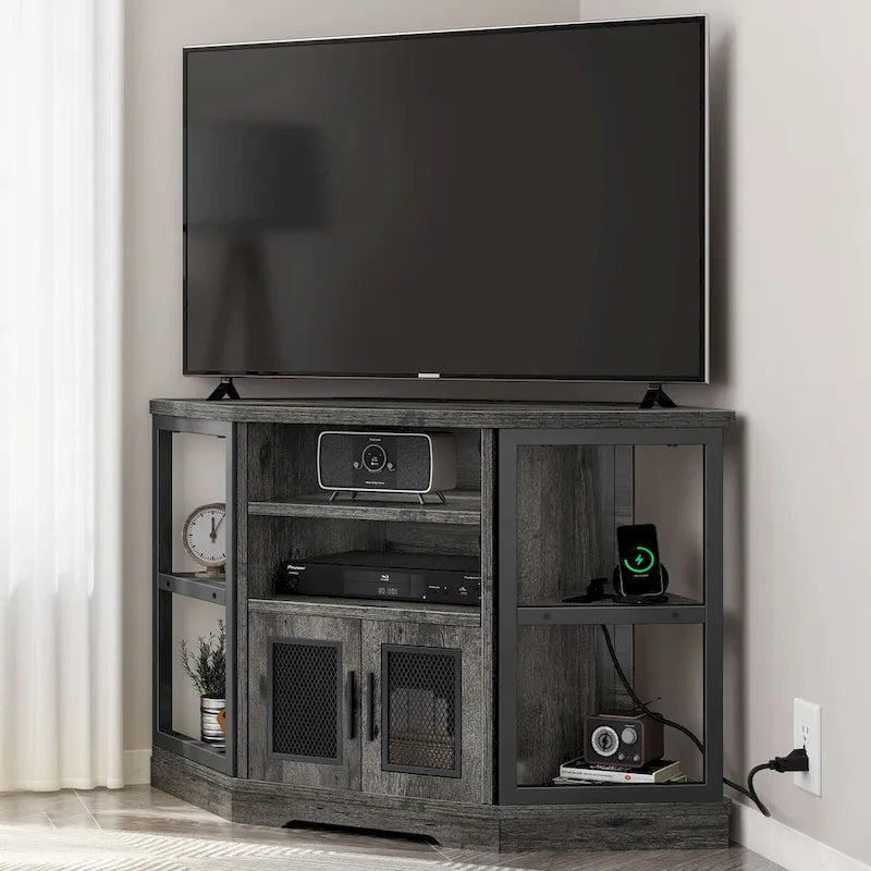 Moasis Farmhouse Corner TV Stand for TVs up to 55 Wood TV Media Console Entertainment Center