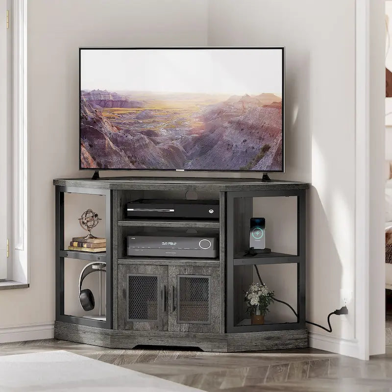 Moasis Farmhouse Corner TV Stand for TVs up to 55 Wood TV Media Console Entertainment Center