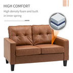HOMCOM 51 Wide Double Sofa with Armrest, 2-Seater Tufted PU Leather and Pocket Spring Sponge Padded Cushion, Brown