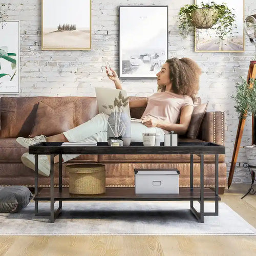 Alivia Rustic Black 47-inch Steel 1-Shelf Coffee Table by Furniture of America