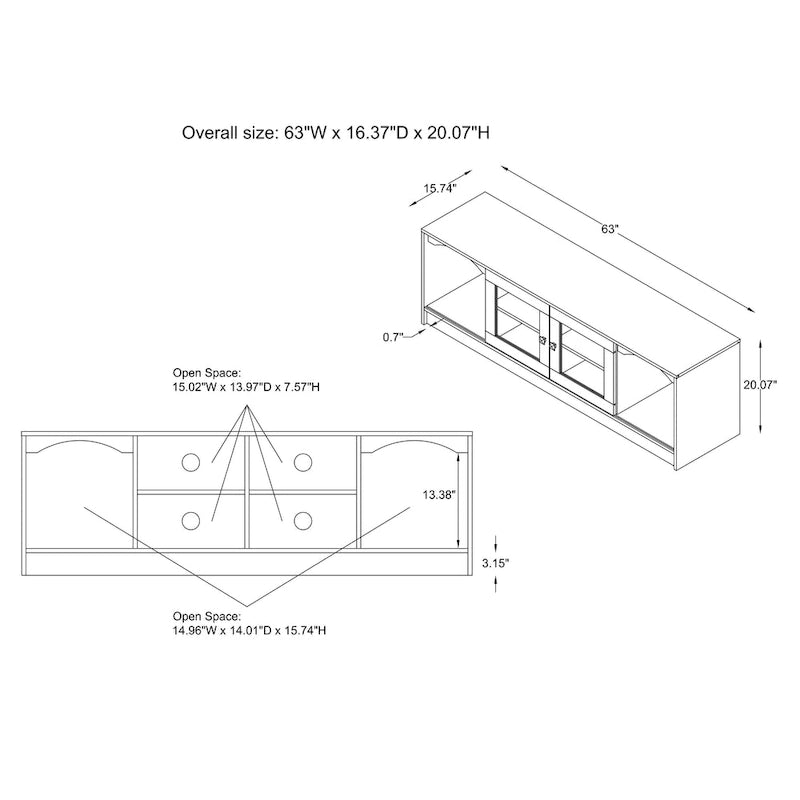 DH BASIC Transitional Espresso 62-inch TV Stand with Storage by Denhour