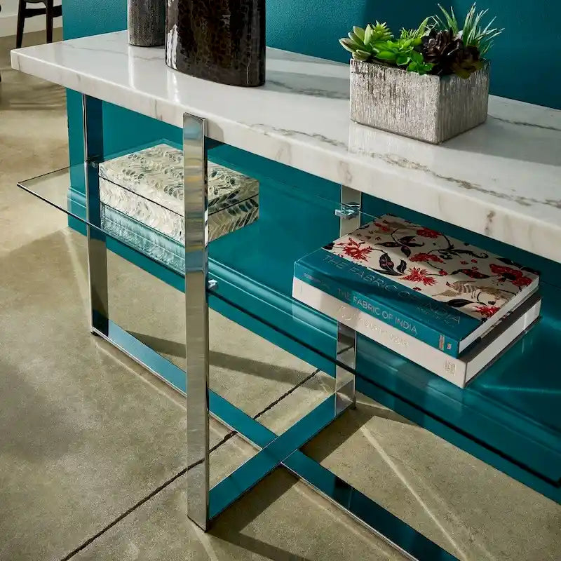 Azel Marble-top Chrome Framed Sofa Table by iNSPIRE Q Modern