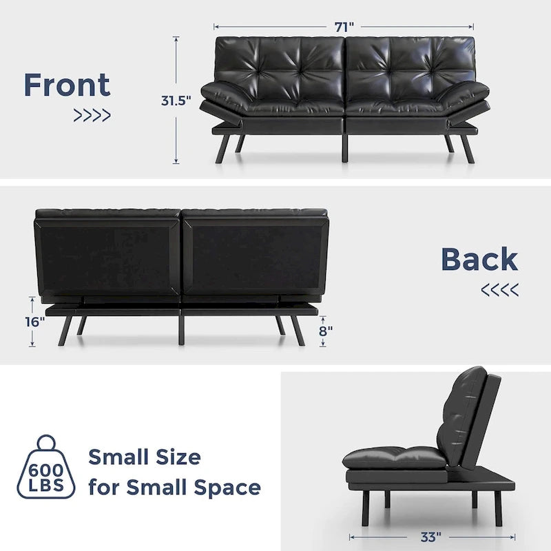 Futon Sofa Bed, Memory Foam Foldable Couch Convertible Loveseat Sleeper Daybed with Adjustable Armrests for Small Space