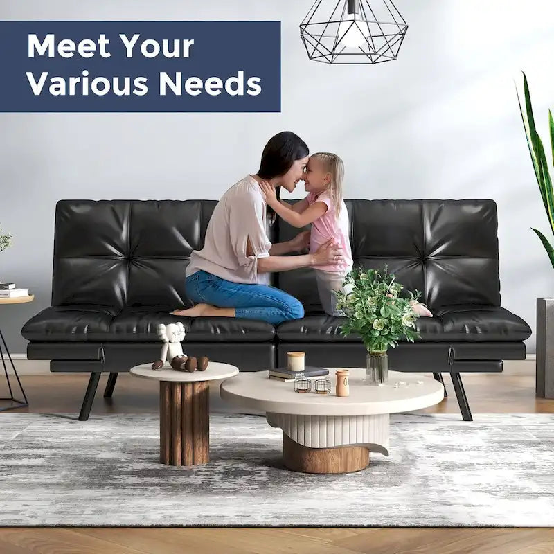 Futon Sofa Bed, Memory Foam Foldable Couch Convertible Loveseat Sleeper Daybed with Adjustable Armrests for Small Space