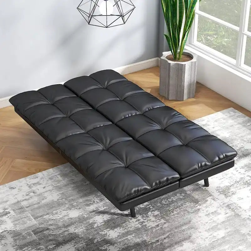 Futon Sofa Bed, Memory Foam Foldable Couch Convertible Loveseat Sleeper Daybed with Adjustable Armrests for Small Space
