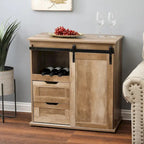 Natural Oak Finish Manufactured Wood Wine and Storage Cabinet