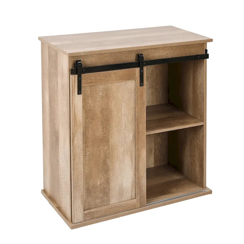 Natural Oak Finish Manufactured Wood Wine and Storage Cabinet