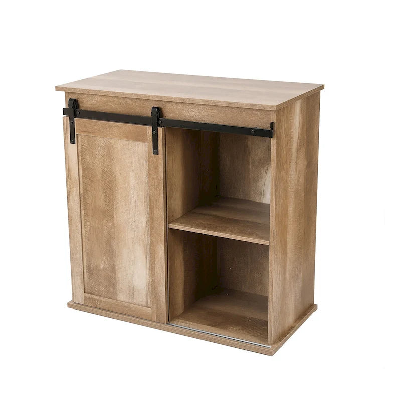 Natural Oak Finish Manufactured Wood Wine and Storage Cabinet