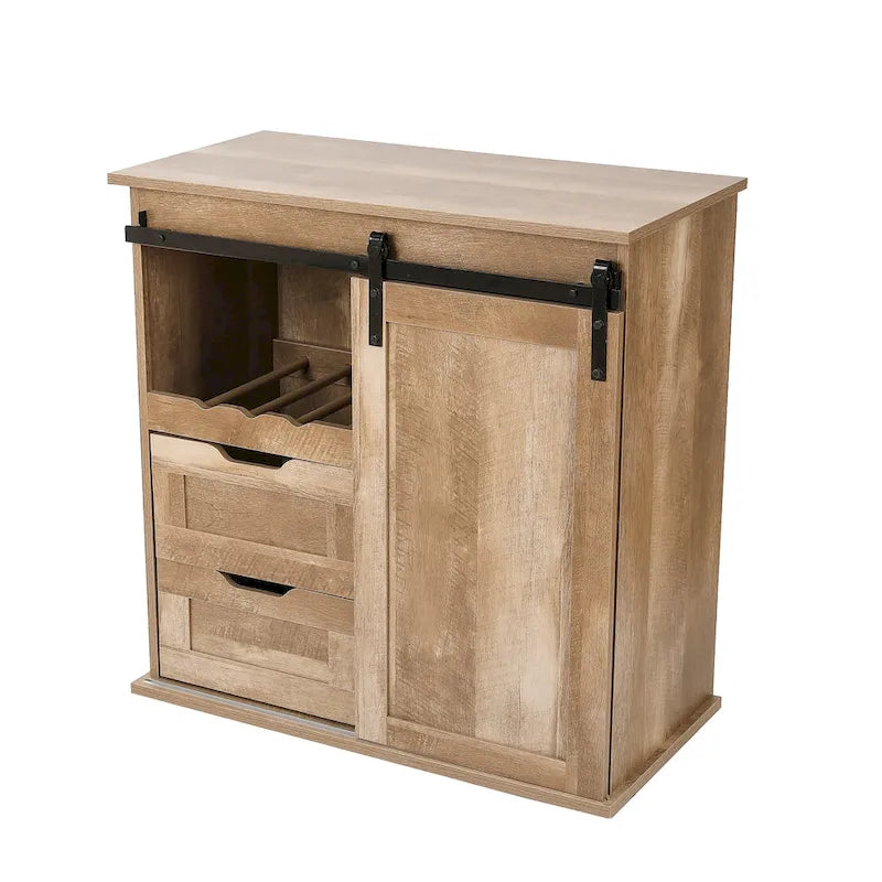 Natural Oak Finish Manufactured Wood Wine and Storage Cabinet