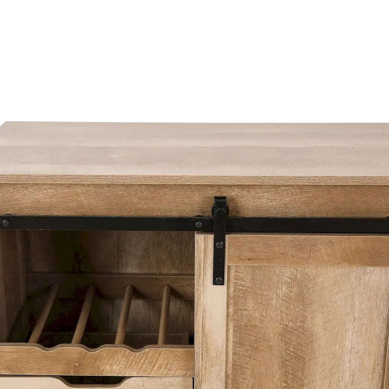 Natural Oak Finish Manufactured Wood Wine and Storage Cabinet