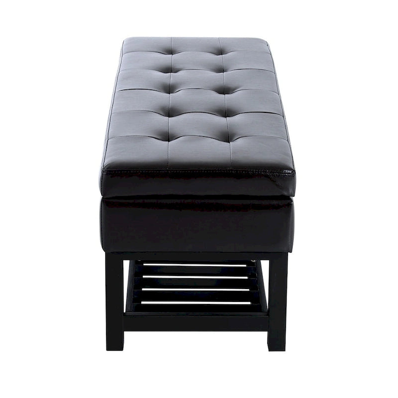 Porch & Den Westfield Brown Faux Leather Tufted Shoe Rack Ottoman Storage Bench
