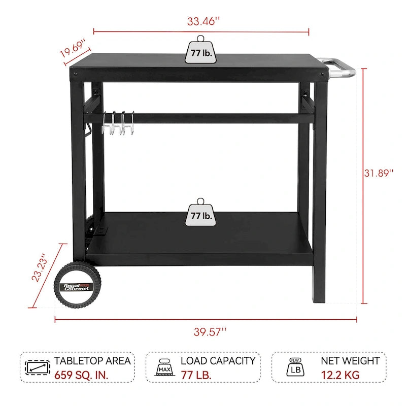 Royal Gourmet Double Shelf Movable Dining Cart Work Table with Handle,Black