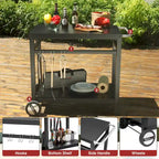 Royal Gourmet Double Shelf Movable Dining Cart Work Table with Handle,Black
