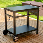Royal Gourmet Double Shelf Movable Dining Cart Work Table with Handle,Black