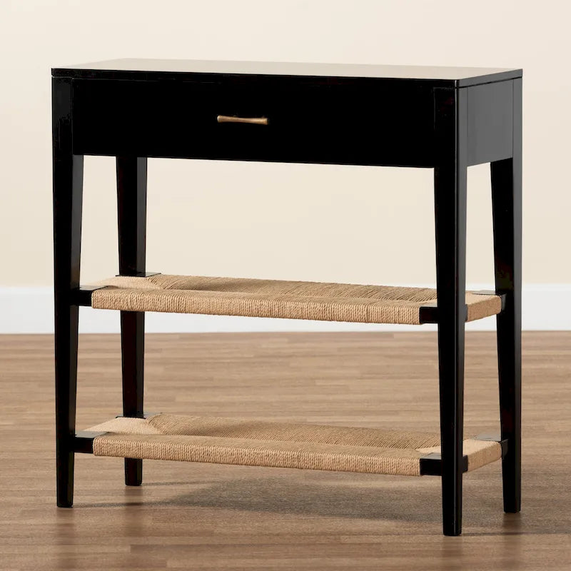 Freya Modern Bohemian Bayur Wood 1-Drawer Console Table-Black