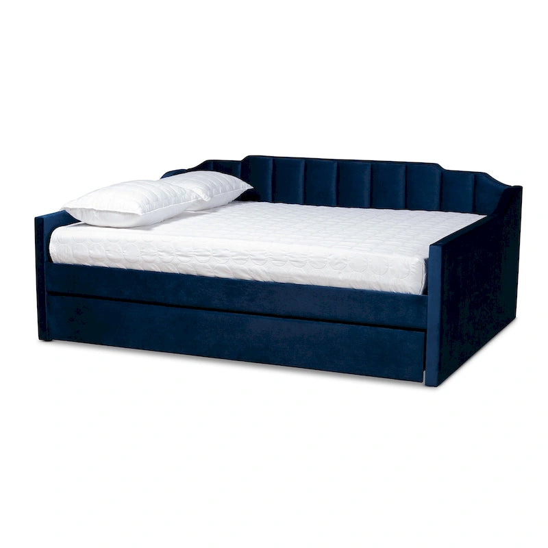 Lennon Modern and Contemporary Velvet Fabric Daybed with Trundle